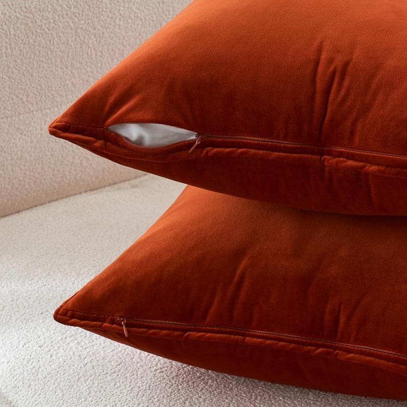 MIULEE Burnt Orange Velvet Throw Pillow Covers 18x18 Soft Decorative Solid Square Cushion Cases Pack of 2 Modern Luxury Home Decor for Couch, Sofa, Bedroom - Image 3