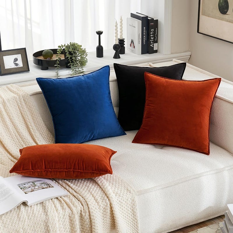 MIULEE Burnt Orange Velvet Throw Pillow Covers 18x18 Soft Decorative Solid Square Cushion Cases Pack of 2 Modern Luxury Home Decor for Couch, Sofa, Bedroom - Image 4