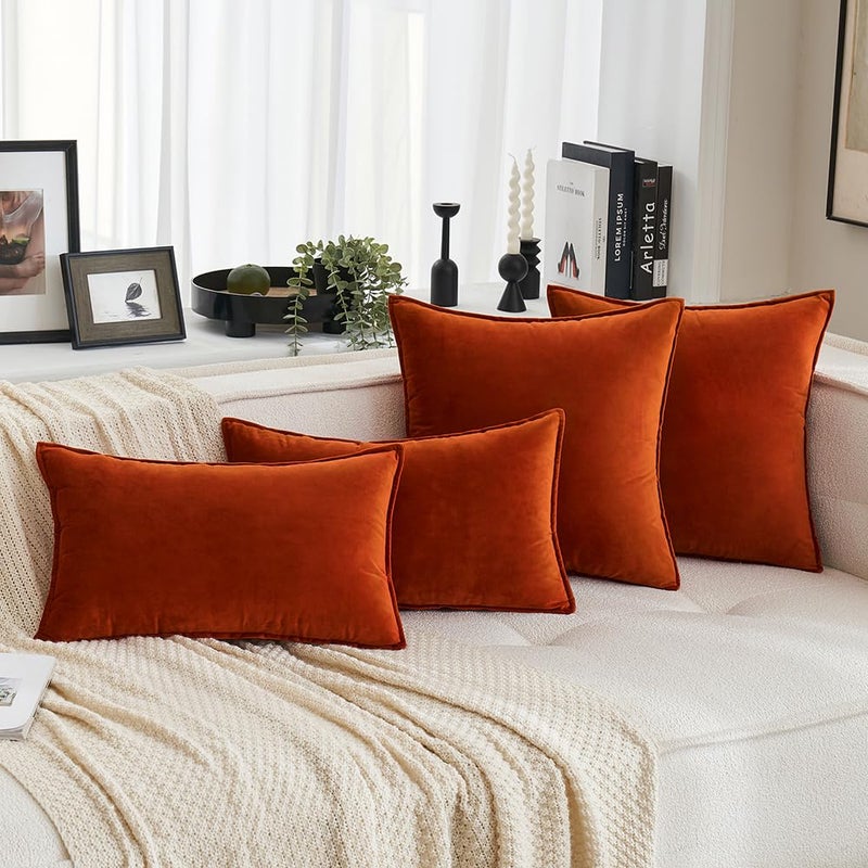 MIULEE Burnt Orange Velvet Throw Pillow Covers 18x18 Soft Decorative Solid Square Cushion Cases Pack of 2 Modern Luxury Home Decor for Couch, Sofa, Bedroom - Image 5