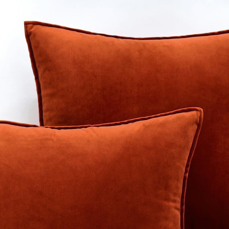 MIULEE Burnt Orange Velvet Throw Pillow Covers 18x18 Soft Decorative Solid Square Cushion Cases Pack of 2 Modern Luxury Home Decor for Couch, Sofa, Bedroom - Image 2