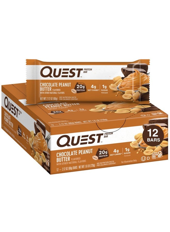 Quest Nutrition Chocolate Peanut Butter Bars, 20g Protein, 1g Sugar, 5g Net Carb, Gluten Free, Keto Friendly, 12 Count - Image 1