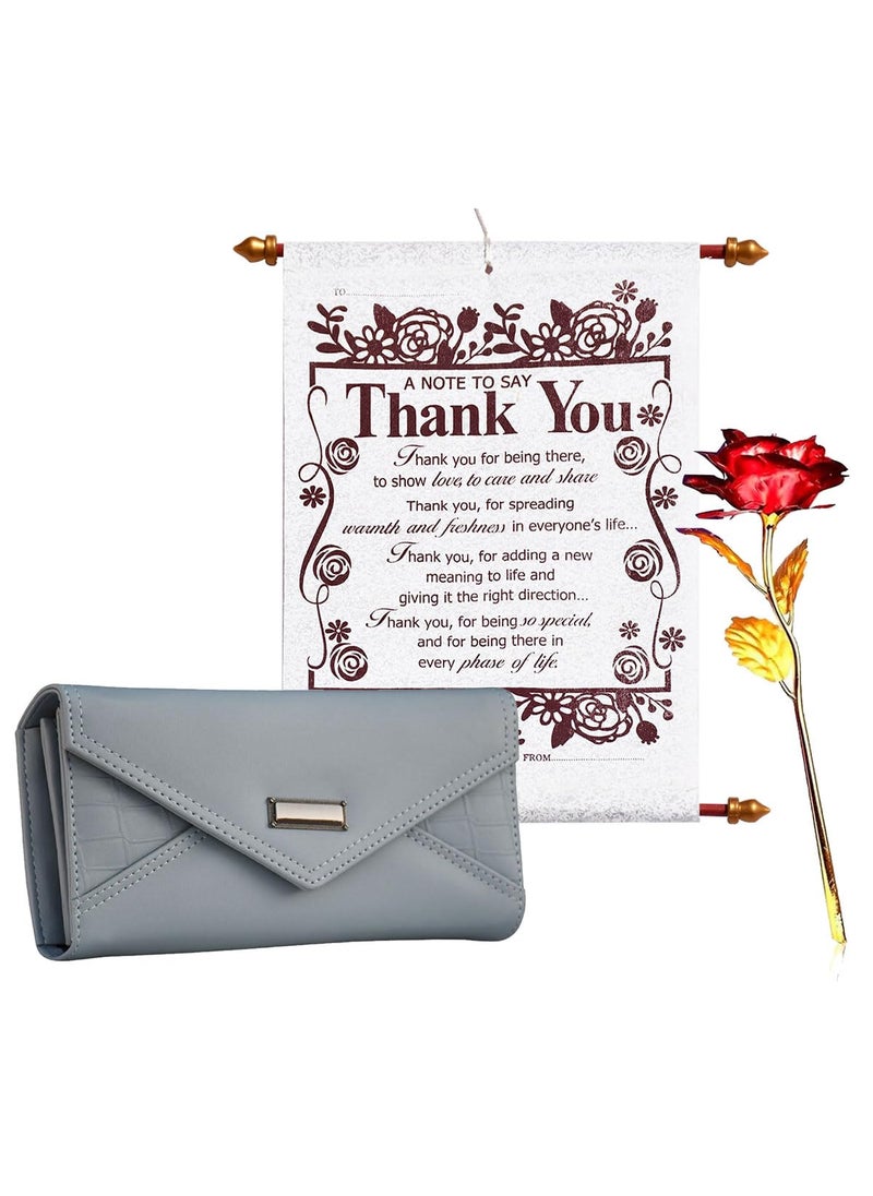 Saugat Traders Saugat Traders Thank You Gift Combo for Wife, Girlfriend | Thank You Message Scroll Card with Artificial Golden Red Rose and Women Hand Wallet  - Image 1
