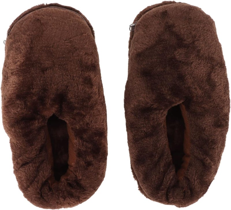 klarako 1 Pair Electric Heating Slippers, USB Soft Plush Shoe Foot Warmer with Removable Zipper, Non Slip Sole, Cold Weather Rechargeable Portable Electric Heated Slippers for Women Men (Brown) - Image 1