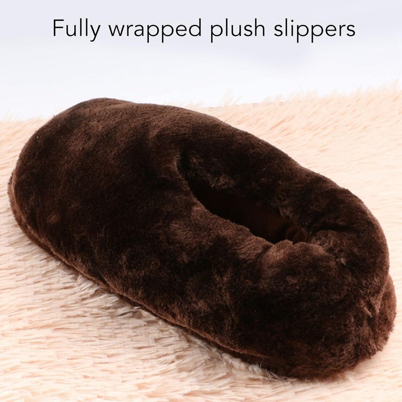 klarako 1 Pair Electric Heating Slippers, USB Soft Plush Shoe Foot Warmer with Removable Zipper, Non Slip Sole, Cold Weather Rechargeable Portable Electric Heated Slippers for Women Men (Brown) - Image 3
