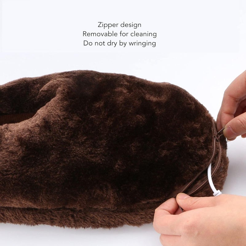 klarako 1 Pair Electric Heating Slippers, USB Soft Plush Shoe Foot Warmer with Removable Zipper, Non Slip Sole, Cold Weather Rechargeable Portable Electric Heated Slippers for Women Men (Brown) - Image 4