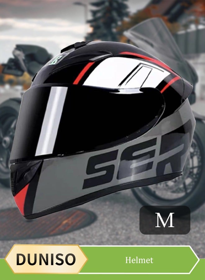 DUNISO Full face motorcycle helmet, lightweight crash resistant motorcycle helmet, all season cool racing helmet，with black lenses, breathable lining, suitable for both men and women (M)  - Image 1