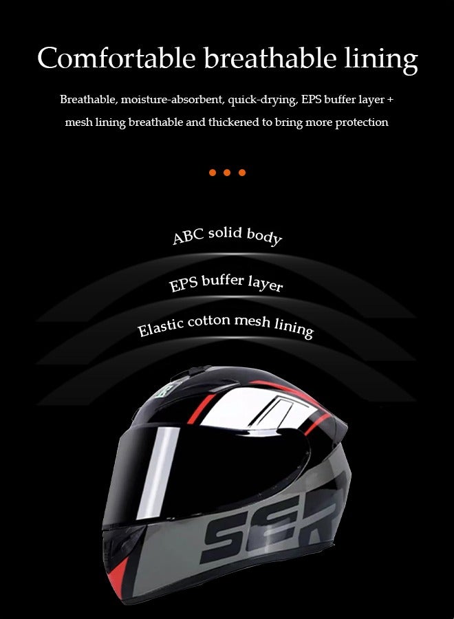 DUNISO Full face motorcycle helmet, lightweight crash resistant motorcycle helmet, all season cool racing helmet，with black lenses, breathable lining, suitable for both men and women (M)  - Image 5