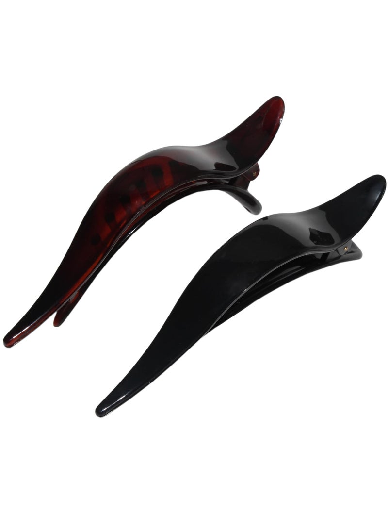 Parcelona Parcelona French Brill Beak Medium 4 1/2" Salon Hinge Slide in Alligator Beak Slider Hair Claw Clips for Women (Black N Shell) 