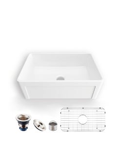 76.5×50.7×25.5CM Farmhouse Kitchen Sink, Utility Sink,Apron Front Sink,Reversible Single Bowl for kitchens - White Color