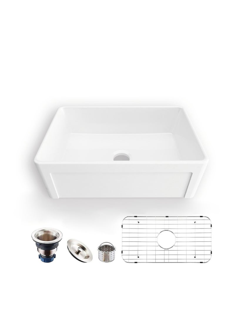 MEJE - 76.5×50.7×25.5CM Farmhouse Kitchen Sink, Utility Sink,Apron Front Sink,Reversible Single Bowl for kitchens - White Color - Image 1