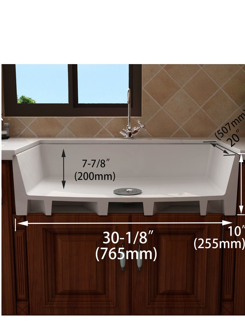 MEJE - 76.5×50.7×25.5CM Farmhouse Kitchen Sink, Utility Sink,Apron Front Sink,Reversible Single Bowl for kitchens - White Color - Image 1