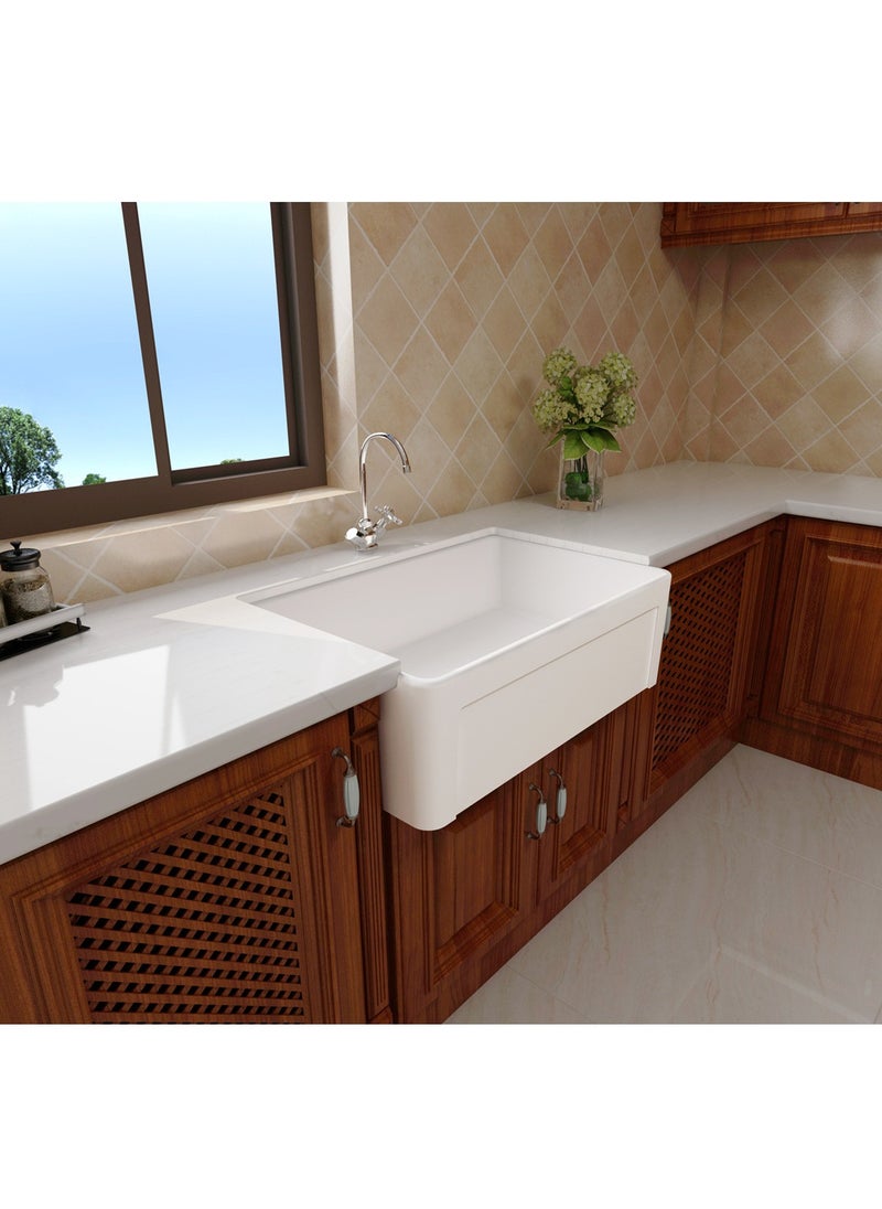 MEJE - 76.5×50.7×25.5CM Farmhouse Kitchen Sink, Utility Sink,Apron Front Sink,Reversible Single Bowl for kitchens - White Color - Image 1