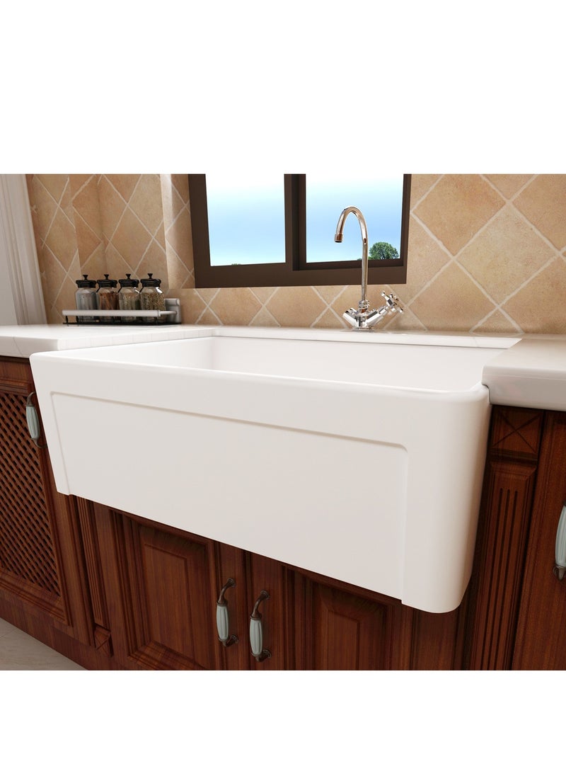MEJE - 76.5×50.7×25.5CM Farmhouse Kitchen Sink, Utility Sink,Apron Front Sink,Reversible Single Bowl for kitchens - White Color - Image 1