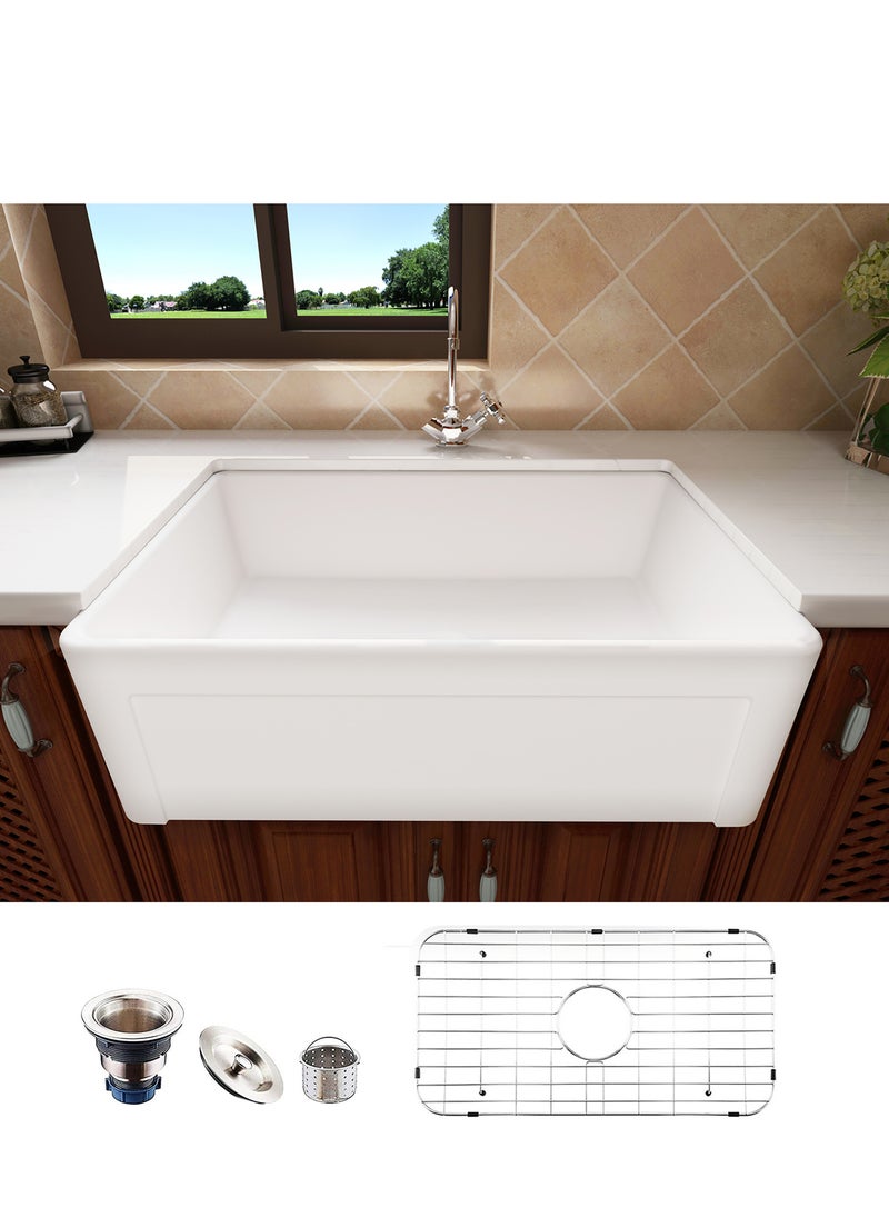 MEJE - 76.5×50.7×25.5CM Farmhouse Kitchen Sink, Utility Sink,Apron Front Sink,Reversible Single Bowl for kitchens - White Color - Image 1