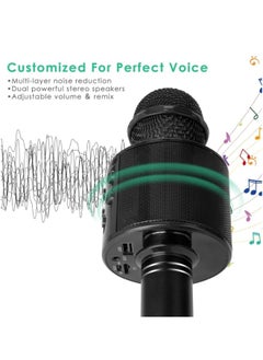 ShebSheb Wireless Bluetooth Karaoke Microphone Portable Handheld Mic Speaker For All Smartphones Microphone Speaker For Girls Boys Kids Childrens Adults(Black)  - Image 3