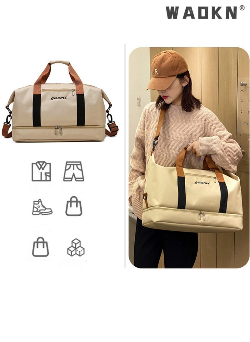 WAOKN Sports and Fitness Yoga Bag Dry and Wet Separation Contrast Color Shoulder Bag Short-distance Portable Travel Bag,Duffle Bag Sports Fitness Travel Unisex Bag Dry and Wet Separation Pocket,Shoulder and Carry On Luggage Bag With Shoe Compartment Multi-function Training,Yoga,Luggage,Gym,for Men and Women - Image 4