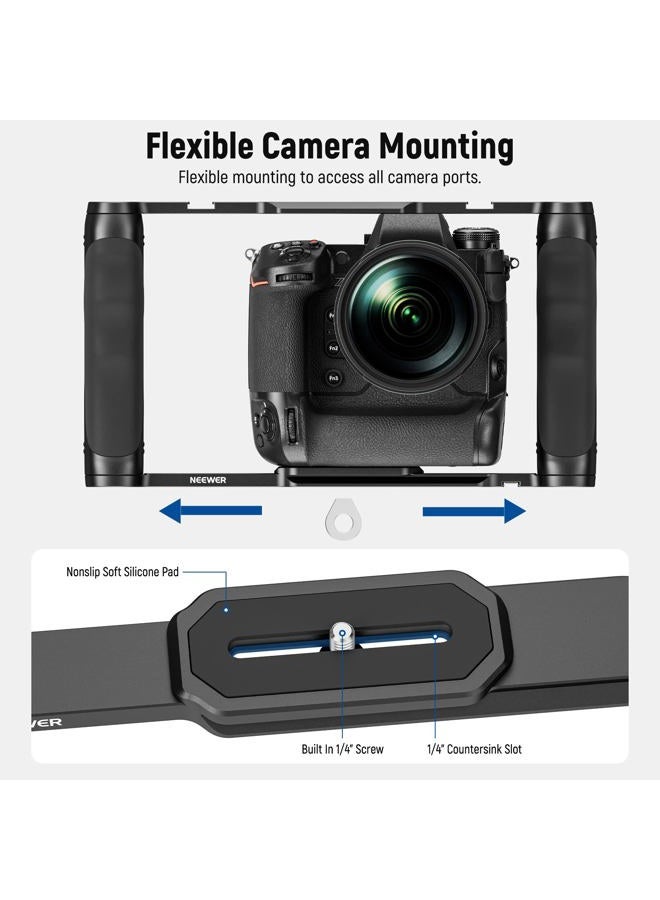 Neewer Video Camera Cage Rig with Arca Type Base/Dual Grips/Expansion Holes/15mm Rods, Universal Stabilizer Compatible with Sony Canon Nikon DSLR/DSLM, Compatible with SmallRig Accessories, CA016 - Image 4