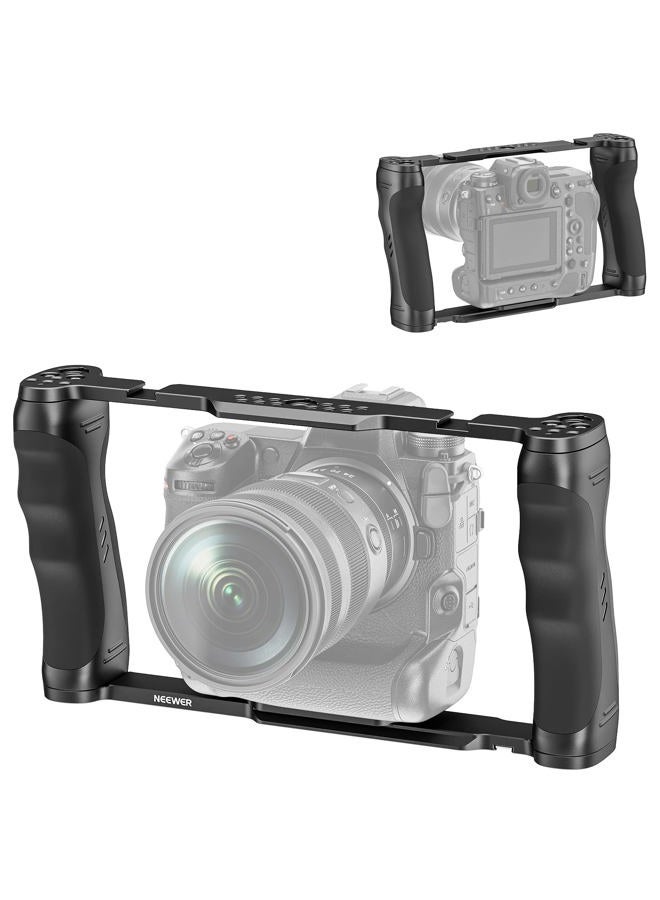 Neewer Video Camera Cage Rig with Arca Type Base/Dual Grips/Expansion Holes/15mm Rods, Universal Stabilizer Compatible with Sony Canon Nikon DSLR/DSLM, Compatible with SmallRig Accessories, CA016 - Image 1