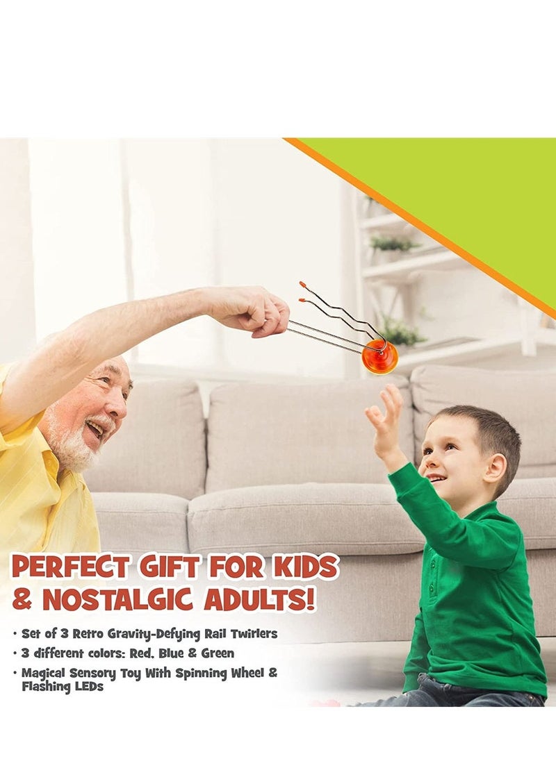 3 Pack Retro Magic Rail Twirlers, Kids Classic Vintage Toys, Light Up Magnetic Gyro Wheel Fidget Toys, Old Fashioned Trick Yoyo Gravity Stunt Toys Cool Fun Unique Gifts for 3+ Year Old Boys Girls - Image 5