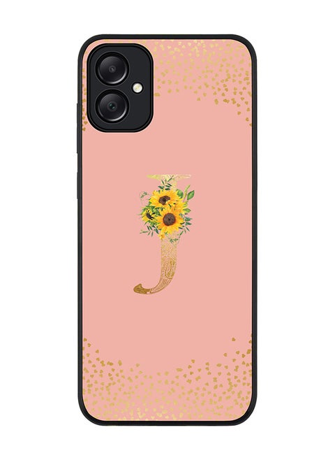Rugged Black edge case for Samsung Galaxy A05 Case Cover- Custom Monogram Initial Letter Floral Pattern Alphabet-J  (Rose Pink )