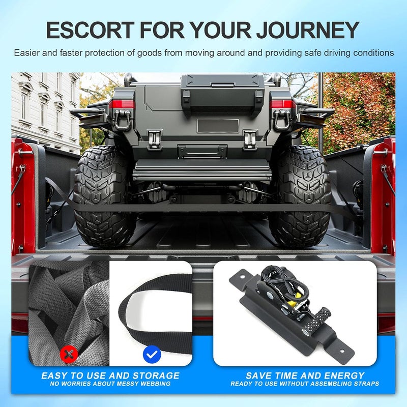 SZYANG منتجات شركة : حزامان قابلان للسحب، متوافقان مع سيارات جيب جلادياتور (Jeep Gladiator) موديلات 2020–2026. تُستخدم كبدائل لحزام الراتشيت المستخدم في تثبيت الأغراض داخل السيارة، ومناسبة لإكسسوارات هذه السيارات. - Image 4