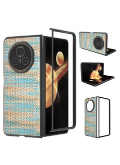 For Honor Magic V3 Black Frame Color Lattice Texture PU Phone Case(Blue)