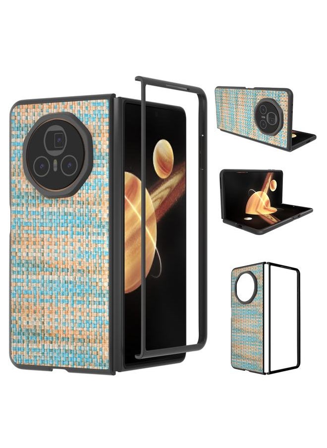 erorex - For Honor Magic V3 Black Frame Color Lattice Texture PU Phone Case(Blue) - Image 1