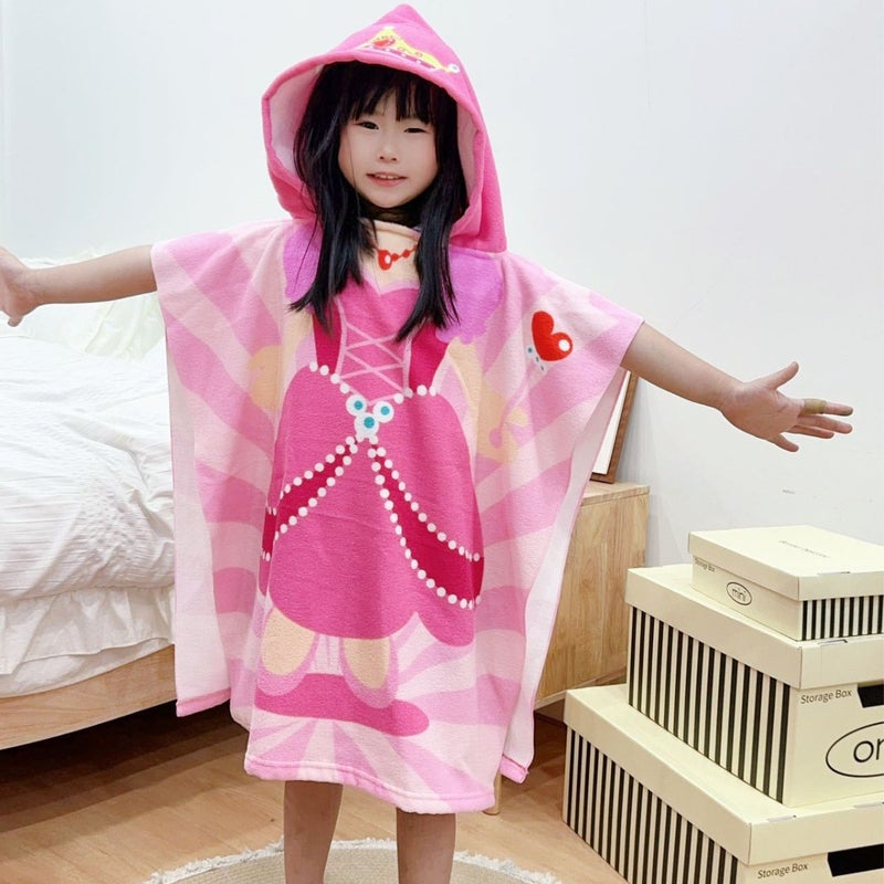 Kids Hooded Poncho Towel Quick-Dry Bathrobe Pink princess 60*120cm (suitable for children under 100cm) comes with a backpack 