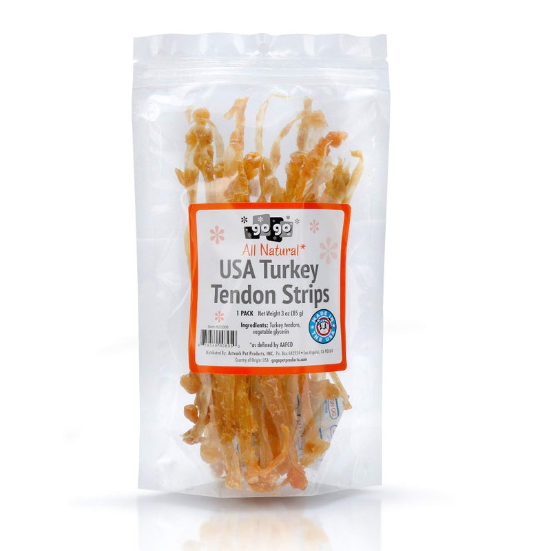 GOGO 3oz Turkey Tendon Strips Dog Chew Treats Sources and Made in The USA (1 Pack) - Image 1