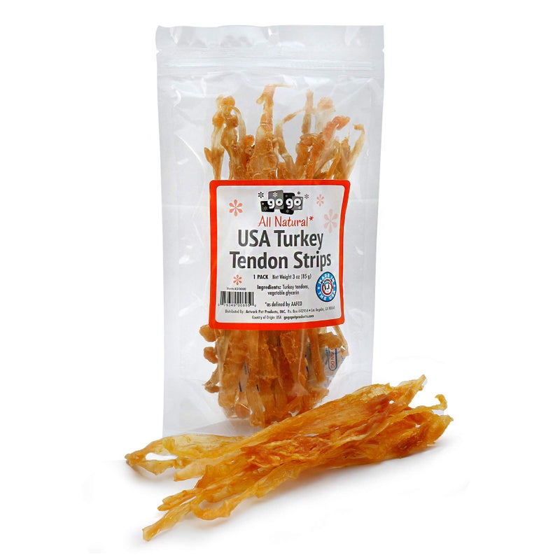 GOGO 3oz Turkey Tendon Strips Dog Chew Treats Sources and Made in The USA (1 Pack) - Image 2