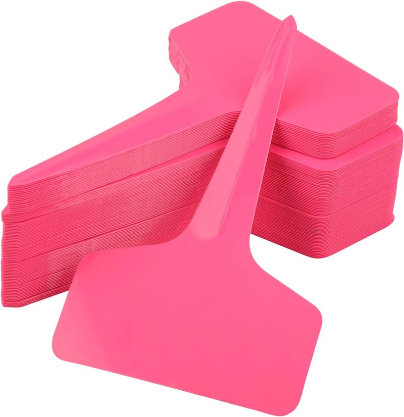 KINGLAKE Pink Plant labels,100 Pcs 6 x10cm Plastic Plant T-Type Tags Nursery Garden Labels - Image 1