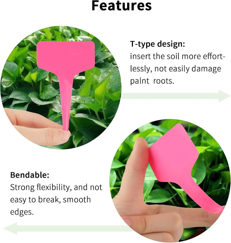 KINGLAKE Pink Plant labels,100 Pcs 6 x10cm Plastic Plant T-Type Tags Nursery Garden Labels - Image 5