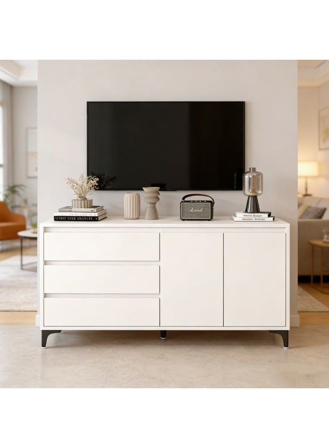 تقف التلفزيون الأبيض مع التخزين ، بوفيه لوحة جانبية متعددة الوظائف ، خزانة لوحة التحكم الحديثة لغرفة المعيشة غرفة النوم غرفة الطعام (DSG044) - Image 1