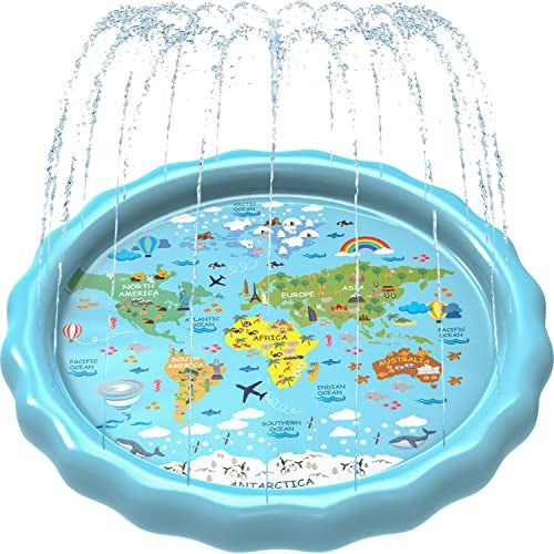 SplashEZ 3-in-1 Splash Pad, Sprinkler for Kids and Baby Pool for Learning – Children’s Sprinkler Pool, 60’’ Inflatable Water Summer Toys – “Around The World” Outdoor Play Mat for Babies & Toddlers - Image 1