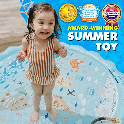 SplashEZ 3-in-1 Splash Pad, Sprinkler for Kids and Baby Pool for Learning – Children’s Sprinkler Pool, 60’’ Inflatable Water Summer Toys – “Around The World” Outdoor Play Mat for Babies & Toddlers - Image 3