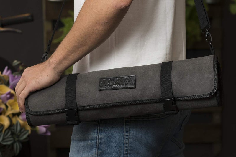 Asaya Canvas Chef Knife Roll Bag - 10 Knife Slots and a Large Zipper Pocket - Durable 10oz Canvas Knife Case with an Adjustable Shoulder Strap - Knives not Included - Image 3