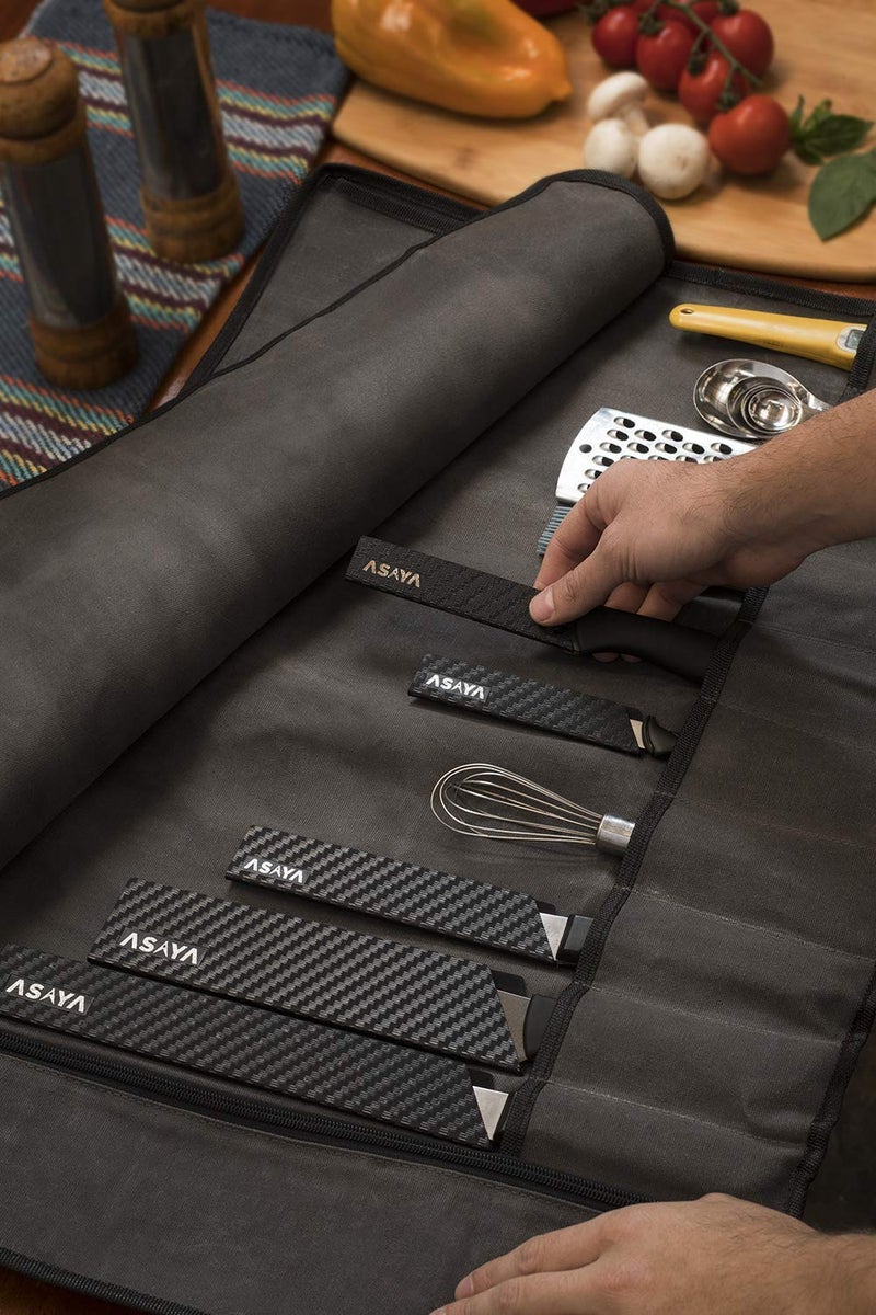 Asaya Canvas Chef Knife Roll Bag - 10 Knife Slots and a Large Zipper Pocket - Durable 10oz Canvas Knife Case with an Adjustable Shoulder Strap - Knives not Included - Image 5