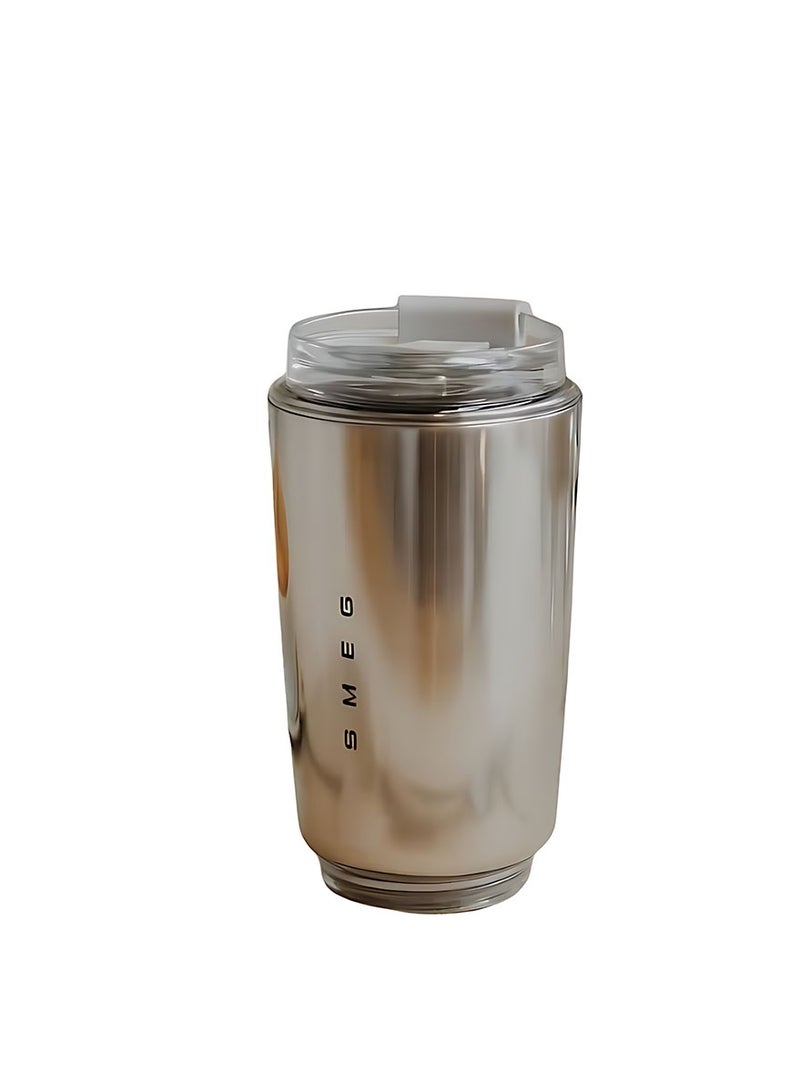سميج كوب قهوة سفر من SMEG كوب ستانلس ستيل معزول بغطاء مانع للتسرب لون فضي - Image 5