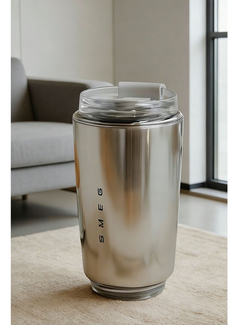 سميج كوب قهوة سفر من SMEG كوب ستانلس ستيل معزول بغطاء مانع للتسرب لون فضي - Image 3
