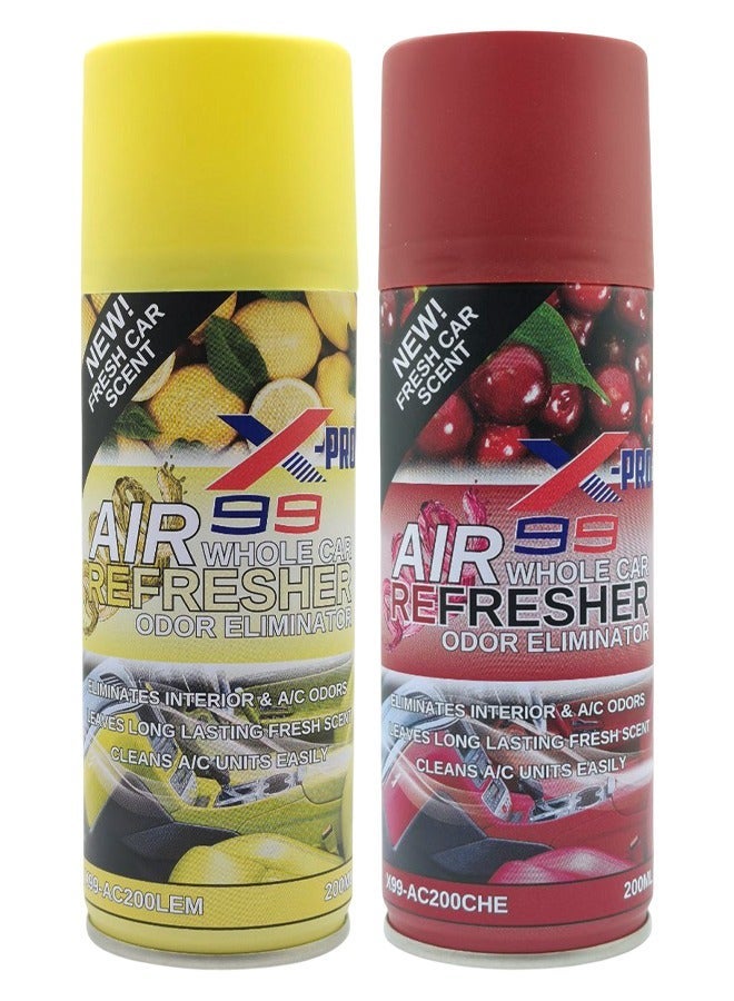X Pro 99 X-PRO X99 Whole Car Air Refresher Combo Pack 200ml Lemon and Cherry Car AC Vent Cleaner Interior Odor Eliminator Long Lasting Cabin Freshener Spray for Cars SUV Truck Removes Smoke Food Pet Smell Air Conditioner Freshener Set - Image 1