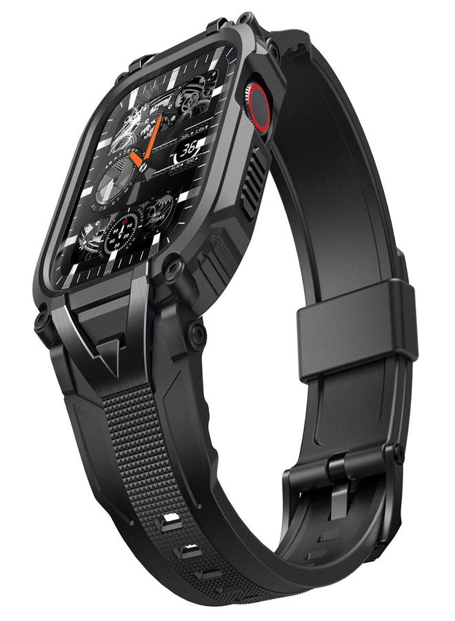 SUNFWR Rugged Band with Case Compatible with Apple Watch Bands for Men 45mm 44mm, Sport Strap with Protective Cover Bumper for iWatch Series 9 8 7 6 5 4 SE SE2 (Black, 45mm 44mm) - Image 1