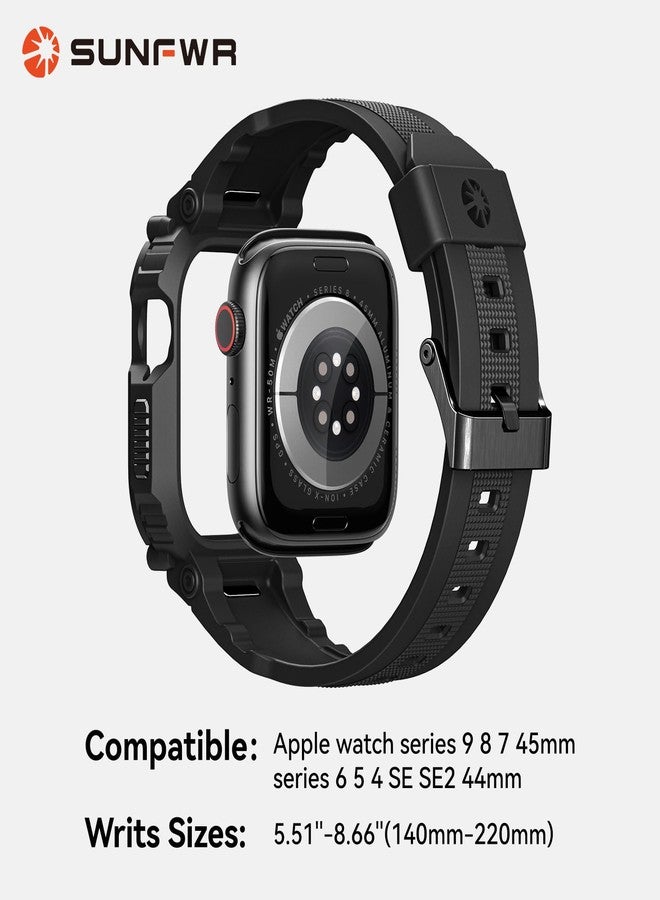 SUNFWR Rugged Band with Case Compatible with Apple Watch Bands for Men 45mm 44mm, Sport Strap with Protective Cover Bumper for iWatch Series 9 8 7 6 5 4 SE SE2 (Black, 45mm 44mm) - Image 4