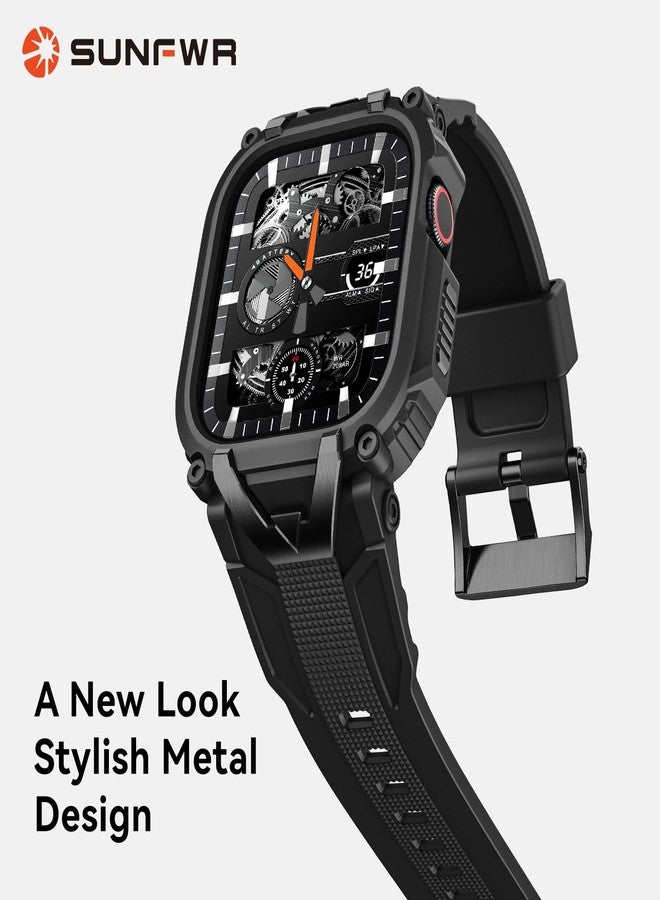 SUNFWR Rugged Band with Case Compatible with Apple Watch Bands for Men 45mm 44mm, Sport Strap with Protective Cover Bumper for iWatch Series 9 8 7 6 5 4 SE SE2 (Black, 45mm 44mm) - Image 3