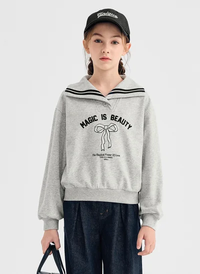 Balabala Kids Girl Lapel Sweatshirt