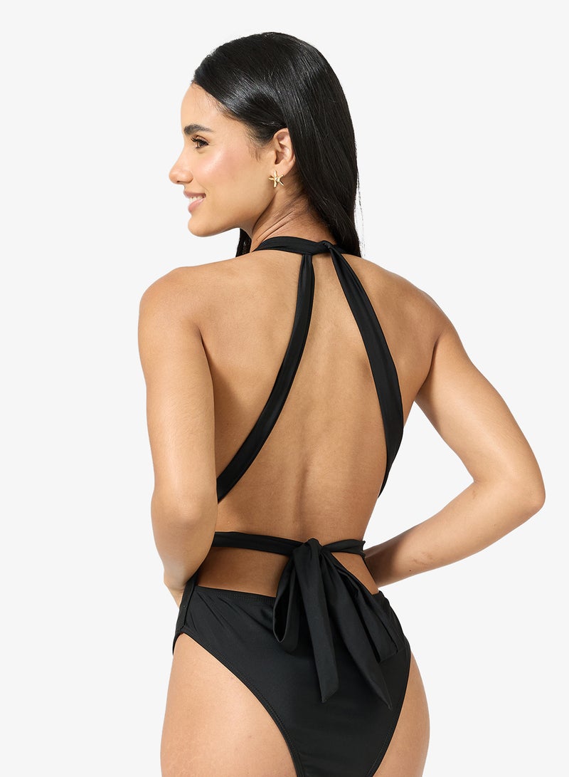 Ginger Plunge Neck Tie Up Detail Swimsuit - Image 3