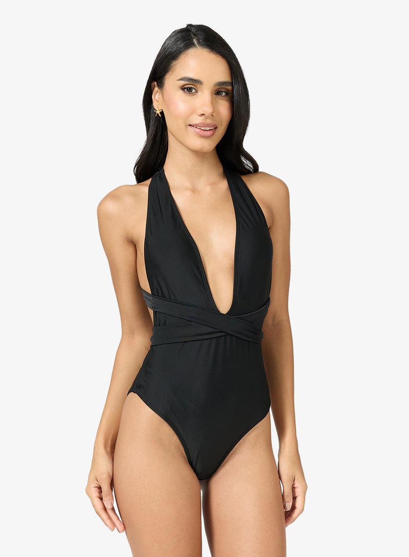 Ginger Plunge Neck Tie Up Detail Swimsuit - Image 1