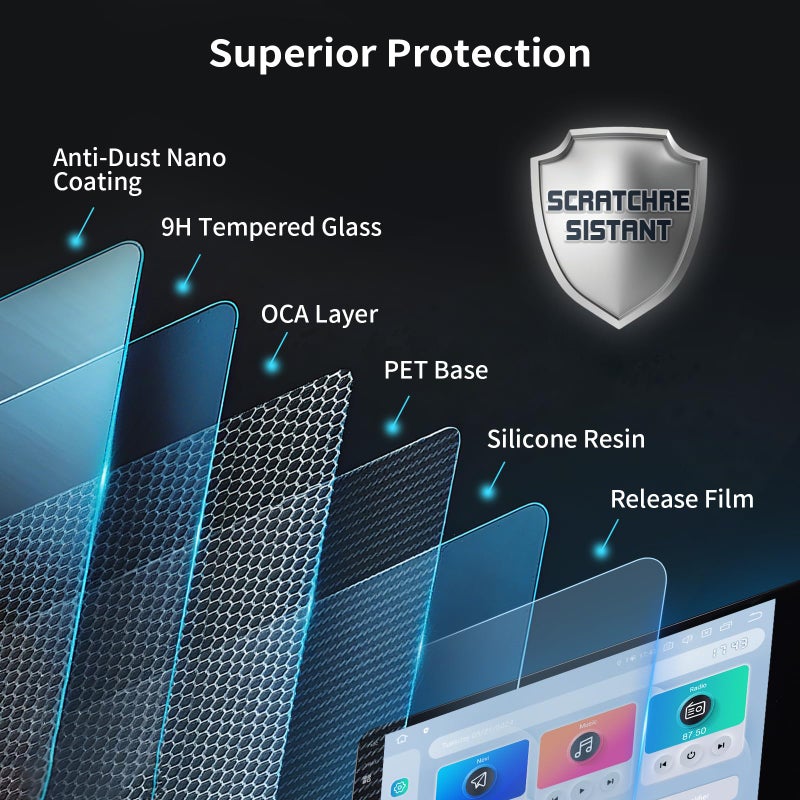 dasaita 10 inch Large Screen 230X138mm Tempered Glass Screen Protector Display Monitor Glass Film for 2 DIN Car DVD GPS Head Unit Global Navigation System - Image 4