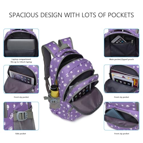 goldwheat 3Pcs Dog Paw Printed Backpack Set With Lunch-Bag For Girls Elementary Students Bookbag School-bag - Image 3