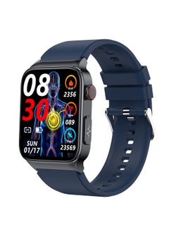 Generic E500 Smart Watch, ECG PPG HRV PTT Blood Glucose Blood Pressure Body Temperature Monitor, IP68 Waterproof Men's Smartwatch (Blue Silicone Strap)  - Image 1