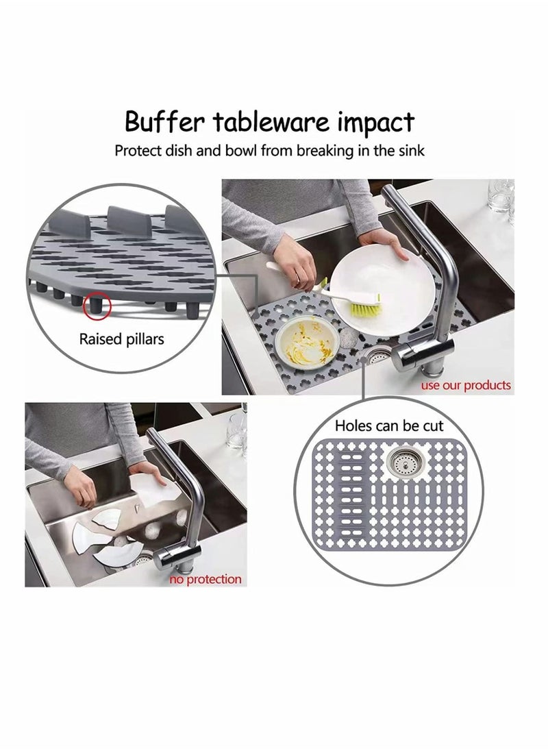 SYOSI Dish Drying Mats Gray 15.7 11.4 Kitchen Sink Mat and protector DIY Cuttable Holes Sink Pad Accessory Soft Silicone Dish Drying Mats Non Slip Heat Resistant  - Image 5